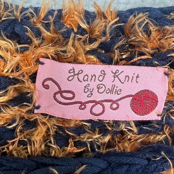 Anthropologie Hand Knit by Dollie Navy Blue/Orange Cropped Sweater Size Small RT - Picture 4 of 11